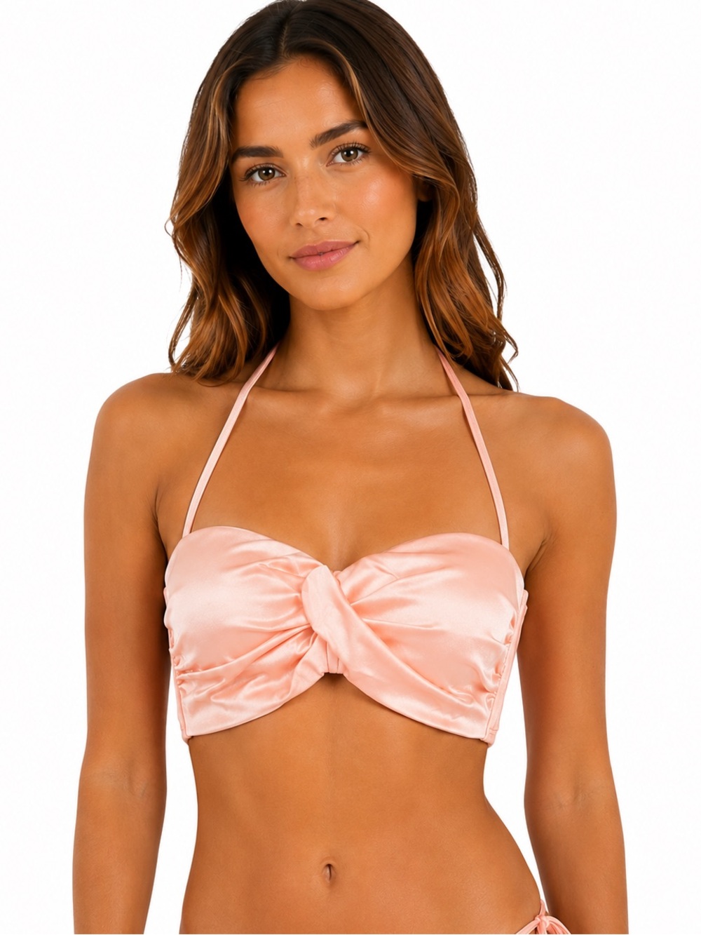 Victorias Secret Light Pink Satin Bikini Top Women’s 36B Bandeau Halter Swim Top